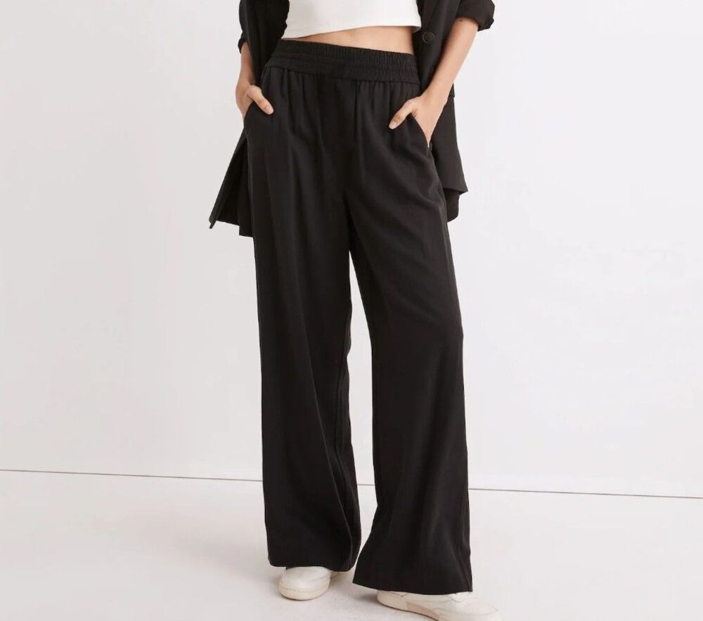 Madewell Drapeweave Carley Wide-Leg Pants in Black Size L